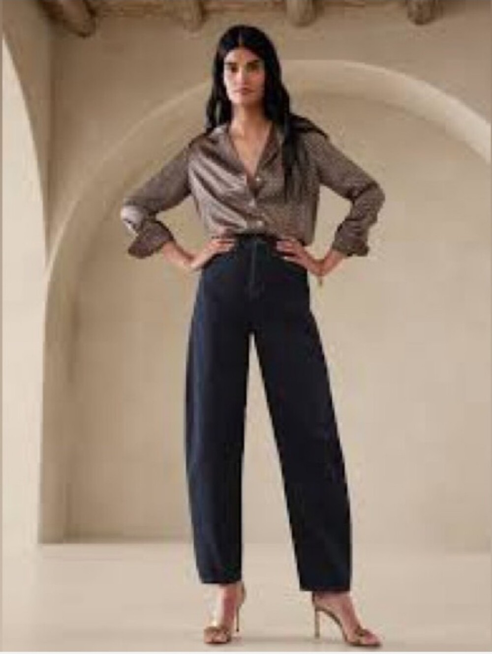 Banana Republic Barrel Leg Stretch Stretchy Denim Jeans Solid Black Pants Size 8